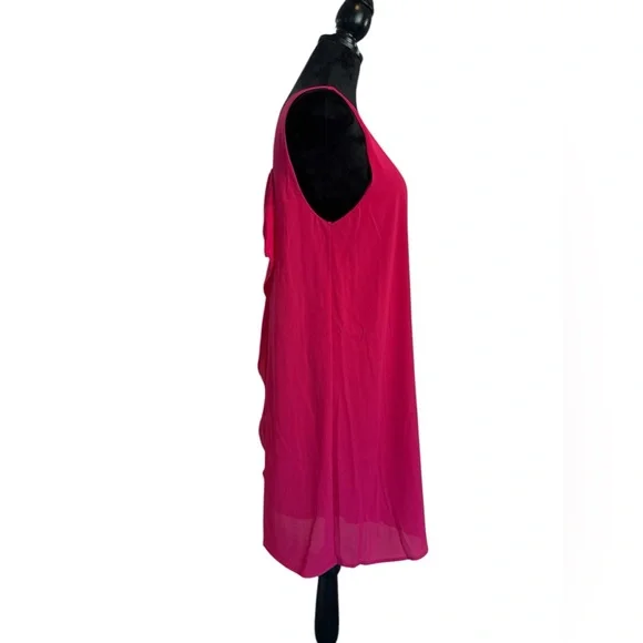 Everly Hot Pink Chiffon Shift Dress Bow Back Detail Party Cocktail Dress Size L - Picture 6 of 11